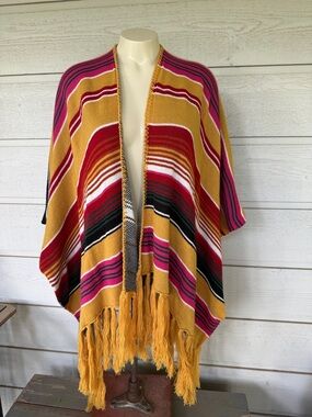 Striped Fringe Boutique Poncho